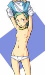  breasts dress dress_lift eureka eureka_seven eureka_seven_(series) green_hair mosha panties small_breasts solo underwear undressing 