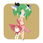  @games animal_ears blue_eyes cat_ears chibi doll dress earrings green_hair horns jewelry nigo solo 