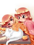  cat food fruit mandarin_orange multiple_girls original siblings sisters table zan_nekotama 