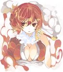  bad_id bad_pixiv_id breasts holding holding_pipe k_(li) kiseru large_breasts looking_at_viewer moegami ookami_(game) personification pipe red_eyes red_hair smoking solo 