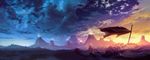  artist_request cloud grave highres katana mountain no_humans planted_sword planted_weapon scenery sky spoilers star_(sky) starry_sky sunset sword tengen_toppa_gurren_lagann wallpaper weapon 