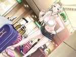  bag bracelet breasts cleavage game_cg handbag hanging_breasts happoubi_jin high_heels jewelry large_breasts long_hair luggage nail_polish necklace pink_nails resort_boin shinjou_kanae shoes shorts silver_hair solo 