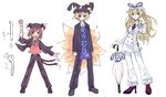 adapted_costume advent_cirno alternate_costume artist_request belt blonde_hair bow brown_hair chen closed_umbrella contemporary eyes formal hat high_heels multiple_girls necktie pant_suit paws pillow_hat planted_umbrella shoes smile suit tabard tail tassel touhou umbrella white_background yakumo_ran yakumo_yukari 