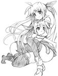  dual_persona fate_testarossa greyscale kunon lyrical_nanoha mahou_shoujo_lyrical_nanoha mahou_shoujo_lyrical_nanoha_strikers monochrome multiple_girls sketch thighhighs time_paradox 