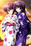  absurdres amamiya_yuuko ef eyepatch festival gloves highres japanese_clothes kimono lantern long_hair multiple_girls nanao_naru shindou_chihiro short_hair white_gloves yukata 