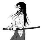  greyscale japanese_clothes katana lowres miko monochrome original profile satou_atsuki smile solo sword weapon 