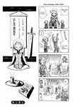  4koma artist_request clare_(claymore) claymore claymore_(sword) comic deneve greyscale hard_translated helen_(claymore) highres miria_(claymore) monochrome multiple_girls sword translated weapon 