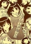  3girls artist_request azumanga_daiou kasuga_ayumu kimura mihama_chiyo monochrome multiple_girls sakaki yellow yellow_background 