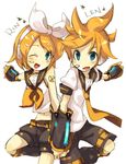  1girl bad_id bad_pixiv_id blonde_hair blue_eyes brother_and_sister kagamine_len kagamine_rin kiris ribbon siblings twins vocaloid 