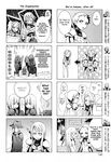  4koma 6+girls alicia_(claymore) armor artist_request beth_(claymore) claymore claymore_(sword) comic deneve galatea_(claymore) greyscale hard_translated hat helen_(claymore) highres holding_hands long_hair luciela monochrome multiple_4koma multiple_boys multiple_girls orsay peeking pointing rado_(claymore) rafaela rimuto rubel short_hair siblings sisters sunglasses sword thumbs_up translated twins undine_(claymore) weapon 