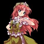  alphes blue_eyes braid hat hong_meiling immaterial_and_missing_power long_hair official_art red_hair smile solo touhou twin_braids 