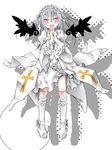  doll_joints dress frills hairband happy kakashichi kneehighs pale_skin red_eyes rozen_maiden silver_hair socks solo suigintou wings 