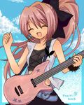  bad_id bad_pixiv_id bass_guitar bug butterfly cloud day insect instrument long_hair lowres oekaki original pink_hair ponytail ribbon sasasasasa sky solo 