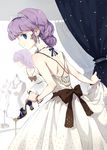  bad_id bad_pixiv_id bangs blue_eyes bow bracelet curly_hair curtains dj_max dj_max_portable dress drill_hair earrings eyelashes gown heart high_heels jewelry lace ladymade_star looking_back mannequin necklace purple_hair ribbon shoes solo tiara tiv white_dress 