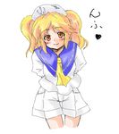  atori_(torigara) bad_anatomy blonde_hair blue_sailor_collar hat heart kitashirakawa_chiyuri sailor sailor_collar sailor_hat short_hair shorts smile solo touhou touhou_(pc-98) twintails yellow_eyes 