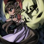  brown_eyes brown_hair chain full_moon ibuki_suika long_hair moon oekaki ph. serious solo spell_card touhou 