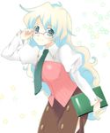  1girl adjusting_eyewear book brown_skirt cosplay glasses kayune_niu long_hair long_skirt multicolored_hair necktie nia_teppelin side_slit skirt smile solo star teacher tengen_toppa_gurren_lagann yoko_littner yoko_littner_(cosplay) yomako yomako_(cosplay) 