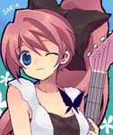  bad_id bad_pixiv_id bass_guitar blue_eyes bug butterfly insect instrument long_hair lowres oekaki one_eye_closed original pink_hair sasasasasa solo 