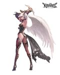  absurdres artist_request bow_(weapon) crossbow highres kamael lineage lineage_2 long_legs pointy_ears solo weapon white_hair wings 