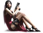  3d ada_wong artist_request black_hair dress gun handgun high_heels highres holding holding_gun holding_weapon holster hs2000 la_femme_nikita laser_sight looking_up official_art parody pistol red_dress resident_evil resident_evil_4 shoes short_hair sitting solo thigh_holster thigh_strap trigger_discipline weapon 