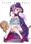  bag bloomers broom broom_riding cape copyright_request hat mattaku_mousuke pink_hair short_hair solo underwear white_bloomers witch witch_hat 