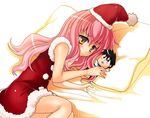  bed christmas hanao_(kuma-tan_flash!) hiraga_saito long_hair louise_francoise_le_blanc_de_la_valliere lying pink_hair santa_costume solo zero_no_tsukaima 