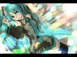  boots detached_sleeves green_eyes green_hair hatsune_miku koromoya_kai letterboxed long_hair miniskirt necktie skirt solo thigh_boots thighhighs twintails vocaloid 