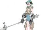  armor copyright_request fakepucco glasses green_hair hammer horns solo 