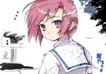  1girl closed_mouth expressionless looking_at_viewer original outdoors pink_hair plant purple_eyes sailor_collar school_uniform serafuku short_hair simple_background solo tree white_background yamane_masato 
