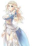  adjusting_hair blonde_hair blue_eyes bracelet breasts cleavage dress granado_espada jewelry large_breasts long_hair rokuwata_tomoe smile solo thighhighs warlock_(granado_espada) 