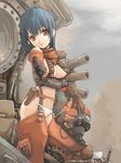  80s armor blue_hair gun handgun helmet holster kuan_yu mecha midriff oldschool panties pistol pota_(nabrinko) red_eyes scopedog solo soukou_kihei_votoms underwear weapon white_panties 