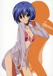  absurdres artist_request blue_hair bra collar highres juusou_kikou_dancouga_nova lingerie panties see-through short_hair solo tachibana_kurara underwear 