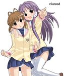  clannad fujibayashi_kyou furukawa_nagisa hikarizaka_private_high_school_uniform imaichi multiple_girls panties pantyshot school_uniform thighhighs underwear 