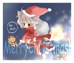  animal_ears broom broom_riding chibi christmas copyright_request kosumo reindeer rudolph_the_red_nosed_reindeer santa_costume solo thighhighs 