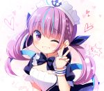  ;) anchor_symbol blue_hair blue_nails bow bowtie braid dated eyebrows_visible_through_hair fang frills grin hair_ribbon heart highres hololive long_hair looking_at_viewer maid maid_headdress minato_aqua multicolored_hair nail_polish one_eye_closed puffy_short_sleeves puffy_sleeves purple_eyes purple_hair ribbon sasai_saji short_sleeves signature smile solo sparkle streaked_hair teeth twintails upper_body v virtual_youtuber wrist_cuffs 