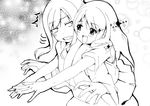  bamboo_blade date_(senpen) greyscale hug hug_from_behind miyazaki_miyako monochrome multiple_girls odajima_reimi 
