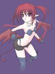  agito_(nanoha) bandeau boots demon_girl flat_chest frapowa gloves long_hair lyrical_nanoha magical_girl mahou_shoujo_lyrical_nanoha_strikers miniskirt o-ring o-ring_top pointy_ears purple_eyes quad_tails red_hair skirt solo strapless tail thigh_boots thighhighs tubetop wings 