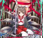  animal_ears bamboo bamboo_forest fantasy forest fox_ears fox_tail kyuubi multiple_tails nature original ornate school_uniform solo sword tail thighhighs uni weapon 