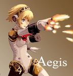  aegis_(persona) android blonde_hair blue_eyes bow komusou persona persona_3 ribbon robot robot_joints short_hair smile solo 