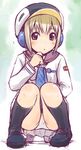  face ha-ru hat headphones panties pantyshot pantyshot_(squatting) saotome_tsukasa school_uniform sketch solo squatting sugar+spice! underwear white_panties 