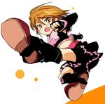  black_footwear boots cure_black futari_wa_precure high_kick ixy kicking magical_girl misumi_nagisa orange_eyes orange_hair precure solo 