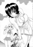  2girls artist_request breasts comic greyscale huge_breasts iketeru_futari koizumi_akira monochrome multiple_girls umemiya_yuki 