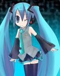  aqua_hair aqua_neckwear hatsune_miku long_hair necktie shima_hinako solo thighhighs twintails very_long_hair vocaloid 