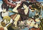  bandage black_hair blonde_hair blue_eyes brown_eyes brown_hair chikage_kazama game group hakuouki hakuouki_shinsengumi_kitan harada_sanosuke hijikata_toshizo japanese_clothes katana long_hair male mask okita_souji saitou_hajime sakura samurai scarf short_hair sword toudou_heisuke umbrella wagasa wallpaper weapon yukata 