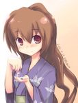  aisaka_taiga bad_id bad_pixiv_id brown_hair floral_print highres japanese_clothes kazuboh kimono lens_flare long_hair marble pink_eyes smile solo toradora! yukata 