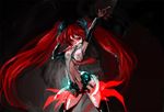  alternate_color alternate_hair_color bad_id bad_pixiv_id belt elbow_gloves fingerless_gloves gloves hatsune_miku hatsune_miku_(append) long_hair navel necktie red_eyes red_hair smile solo thighhighs twintails very_long_hair vocaloid vocaloid_append zettai_ryouiki 