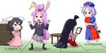  :3 alternate_hairstyle animal_ears aono3 barefoot bunny_ears chibi hat houraisan_kaguya inaba_tewi multiple_girls reisen_udongein_inaba touhou yagokoro_eirin 