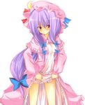  bad_id bad_pixiv_id blush hair_ribbon hat huei_nazuki long_hair patchouli_knowledge purple_hair red_eyes ribbon skirt skirt_lift solo thighs touhou 