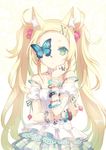  animal_ears blonde_hair blue_eyes bracelet bug butterfly dress h2so4 hair_ornament hairclip insect jewelry long_hair nail_polish original pink_nails ring solo twintails 