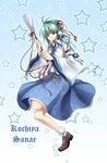  bad_id bad_pixiv_id blue_eyes character_name detached_sleeves frog green_hair hair_ornament highres kochiya_sanae long_hair pclbang snake solo touhou 